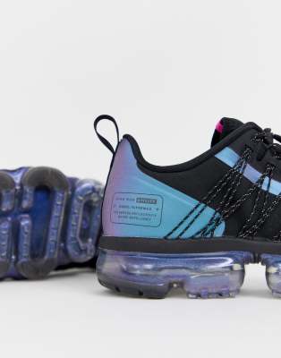 nike running vapormax utility throwback future trainers in black and iridescent