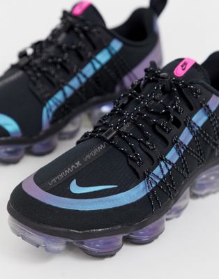 nike running vapormax utility throwback future trainers in black and iridescent