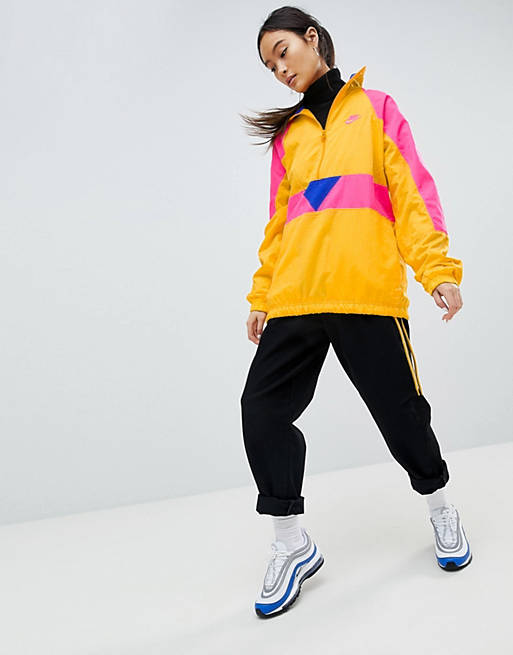 Nike Vaporwave Oversized Half Zip Track Jacket In Yellow With Colour Block