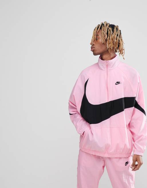 Nike nsw swoosh woven store half zip jacket pink