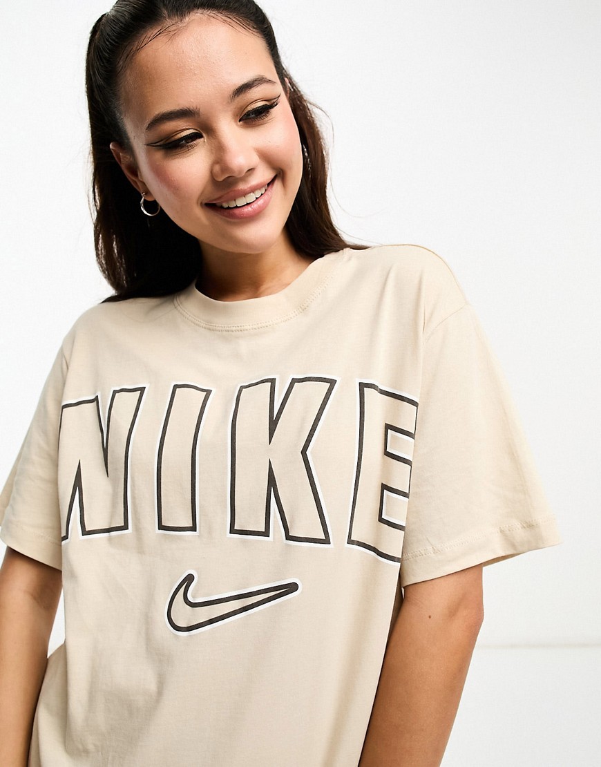 Nike varsity boyfriend t-shirt in sanddrift beige-Brown