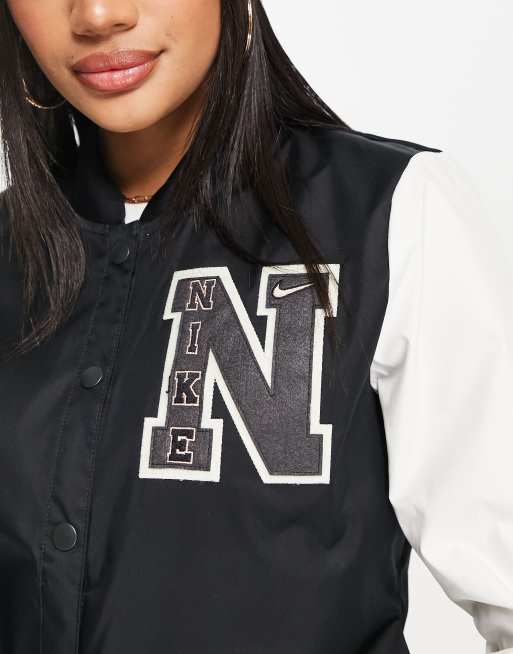 Nike Varsity Jacket in Black  Nike varsity jacket, Jacket outfits, Winter  coats women