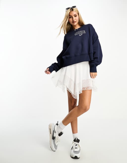 Nike varsity oversized crop sweatshirt in obsidian navy