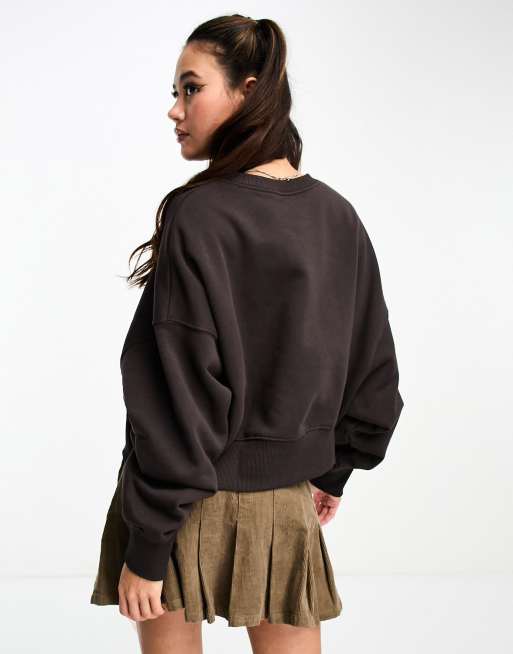 Nike varsity oversized crop sweatshirt in velvet brown