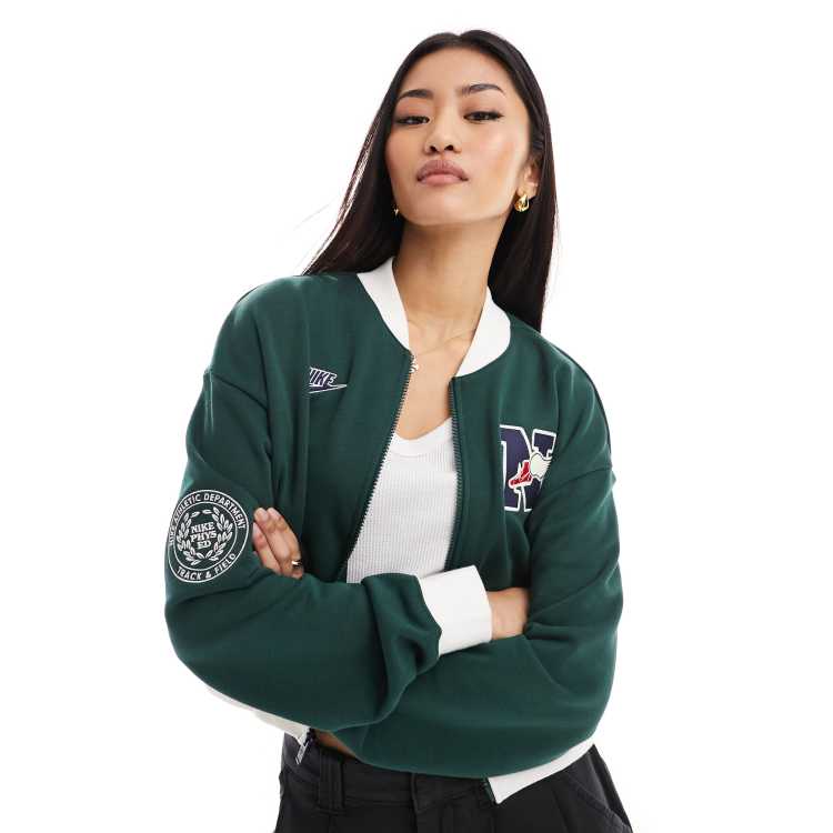 Nike Varsity patchwork bomber jacket in green