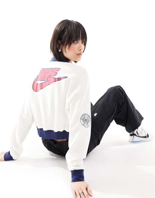 Nike Varsity patchwork bomber jacket in sail white