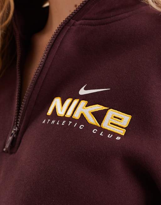 Nike Varsity quarter zip sweatshirt in burgundy, 3 of 4