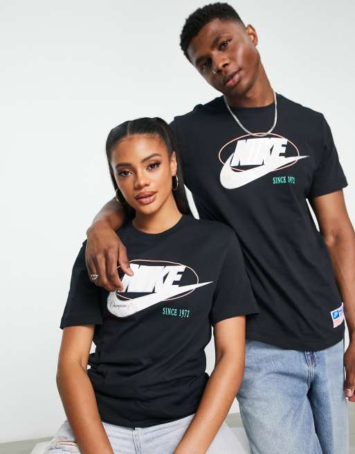 Nike Varsity unisex back print t shirt in black