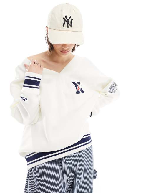 Nike Varsity v neck sweatshirt in sail white