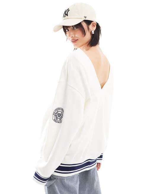 V neck best sale white sweatshirt