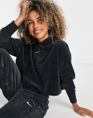 Nike velour cord pullover hoodie in black - ASOS Price Checker