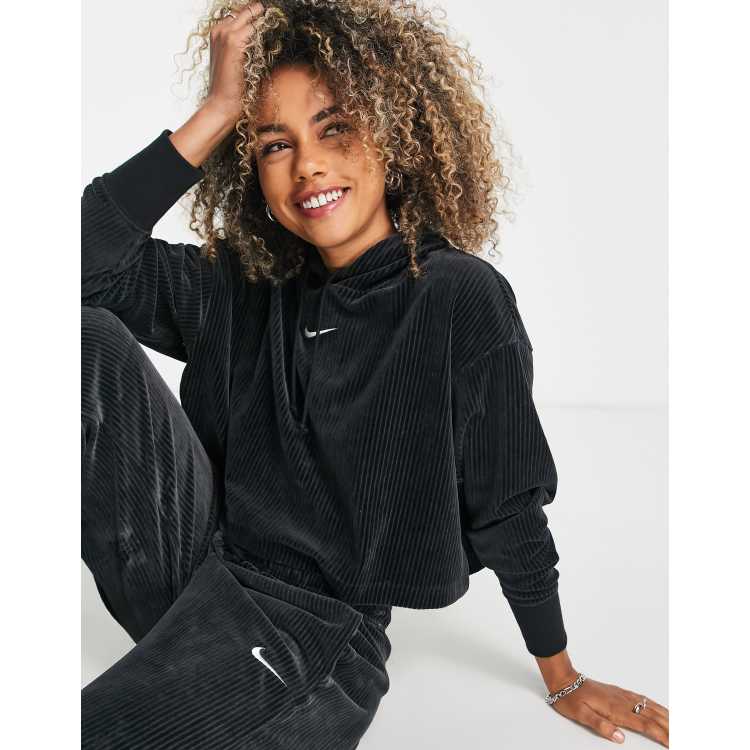 Nike velour cord pullover hoodie in black ASOS