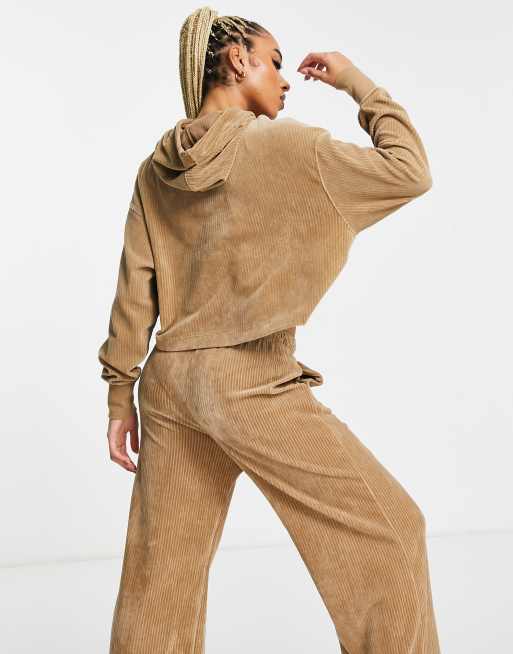 Nike velour cord wide leg joggers in driftwood beige