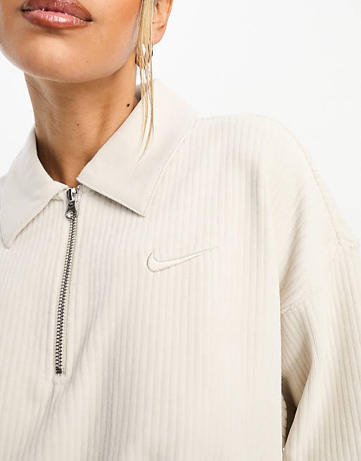 Nike velour cropped half zip polo in gray | ASOS