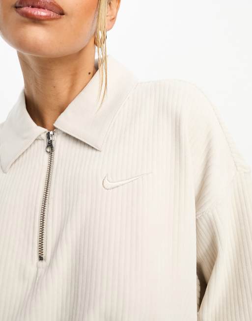 Nike velour cropped half zip polo in gray