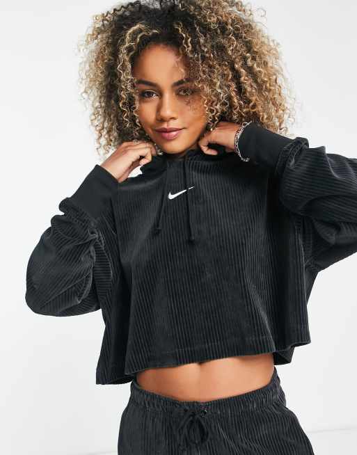 Black velour cropped online hoodie