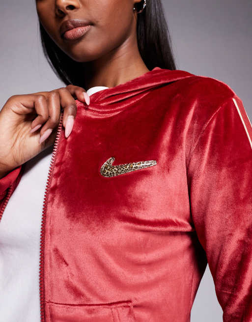 Nike Velour full-zip hoodie in burgundy , 2 of 4