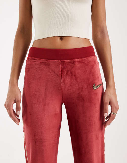 Nike Velour full-zip sweatpants in burgundy , 3 of 5