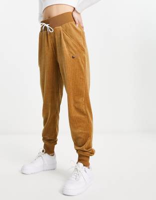 Nike Sportswear Velour High Waist Joggers In Ale Brown/ Light Bone