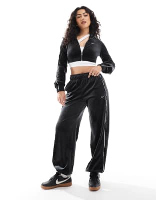 Velour oversized sweatpants in black