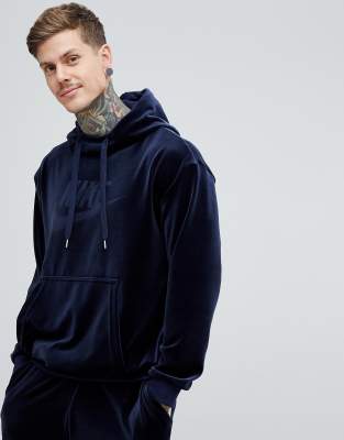 Nike Velour Pullover Hoodie In Navy 