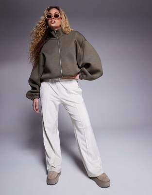 velour straight leg sweatpants in beige-Neutral