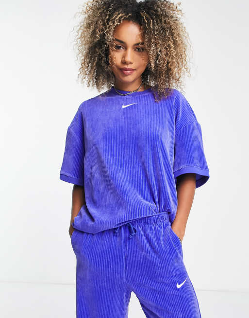 Crew Script Velour Romper - Blue
