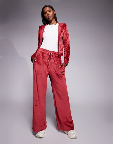 Nike velour wide leg joggers in red - view 1