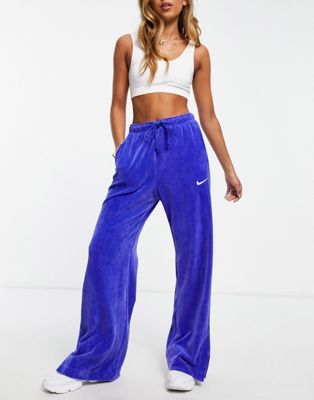 Nike velour wide leg pants in blue | ASOS