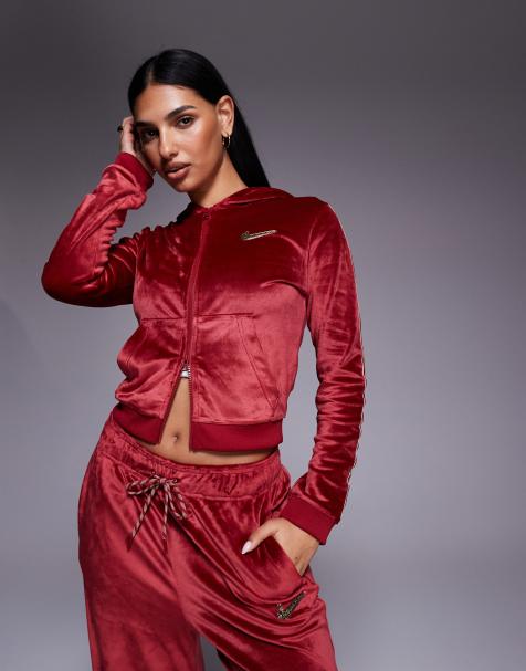 Nike velour zip through hoodie in red - view 1