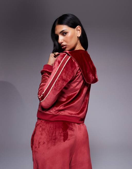 Nike velour zip through hoodie in red, 2 of 4