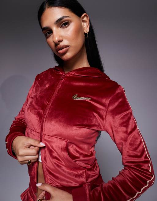 Nike velour zip through hoodie in red, 3 of 4