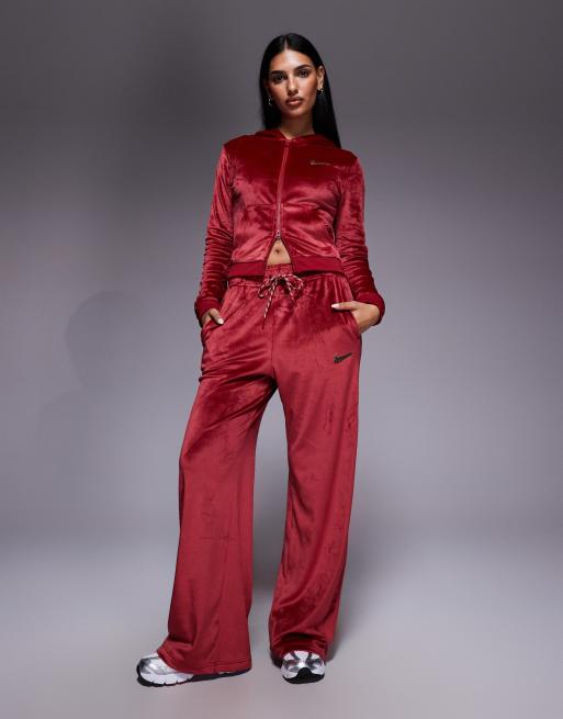 Nike velour zip through hoodie in red, 4 of 4