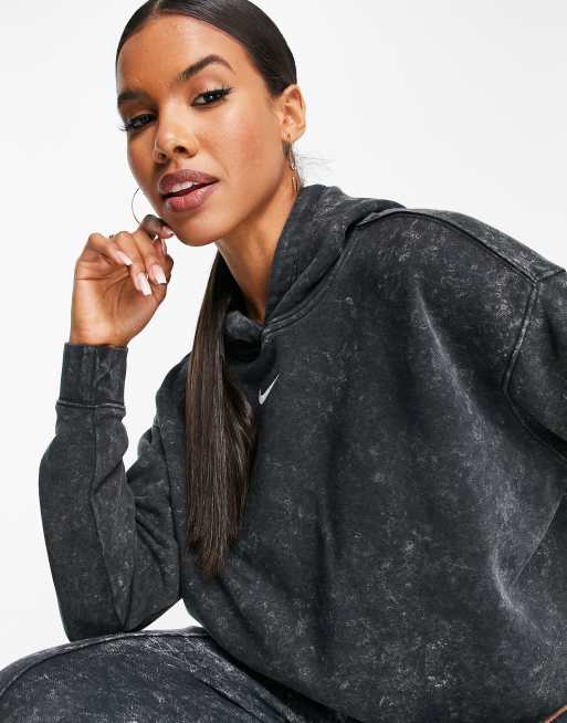 Nike Veneer Pack oversized acid wash fleece hoodie in black ASOS