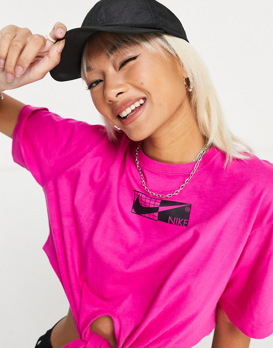 Nike Veneer tie-detail crop t-shirt in pink