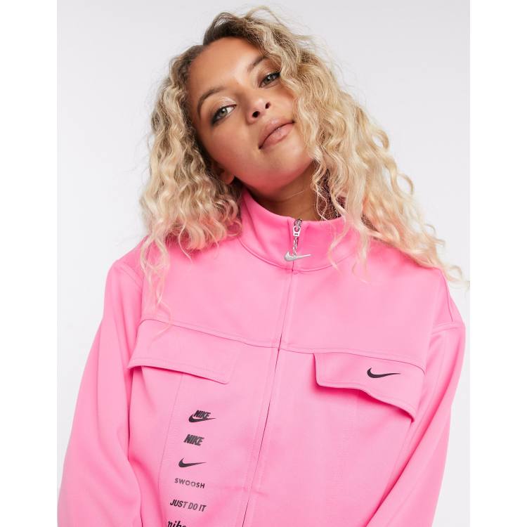 Veste nike femme rose best sale et blanche