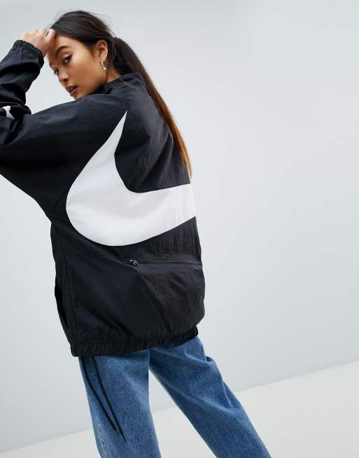 Nike Veste de surv tement oversize demi fermeture clair avec grand logo virgule Noir