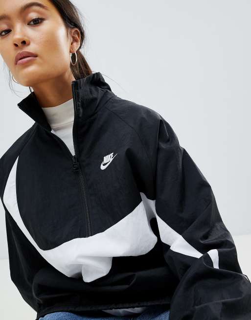 Nike Veste de surv tement oversize demi fermeture clair avec grand logo virgule Noir