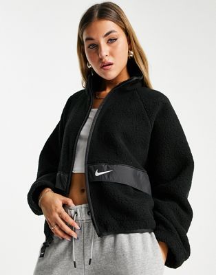 Femme Nike - Veste en imitation peau de mouton à mini logo virgule - Noir