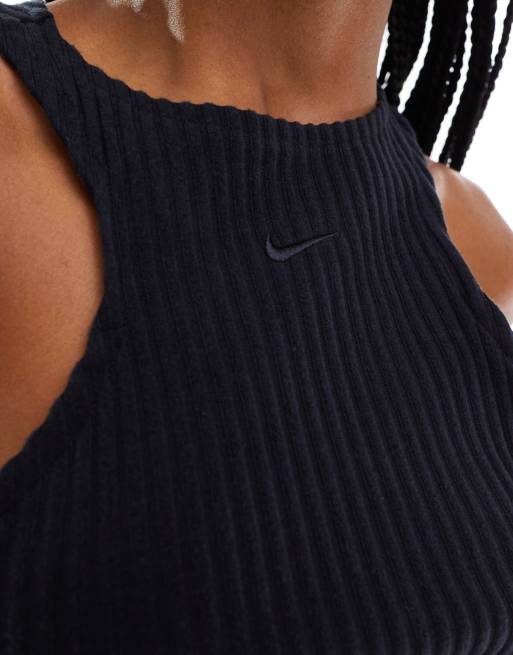 Nike - Vestito midi allacciato al collo a coste nero , 2 di 4