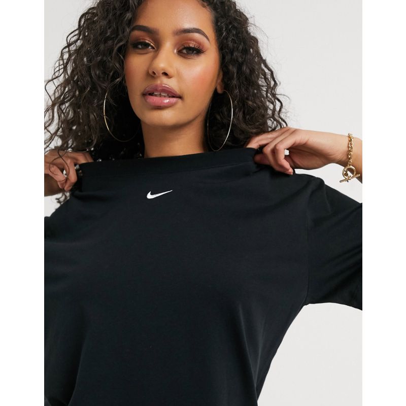 Vestiti QgG6U Nike - Vestito T-shirt oversize con logo Nike piccolo nero