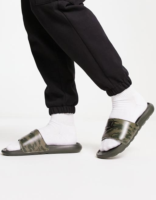 Nike Victori One camo slides in olive