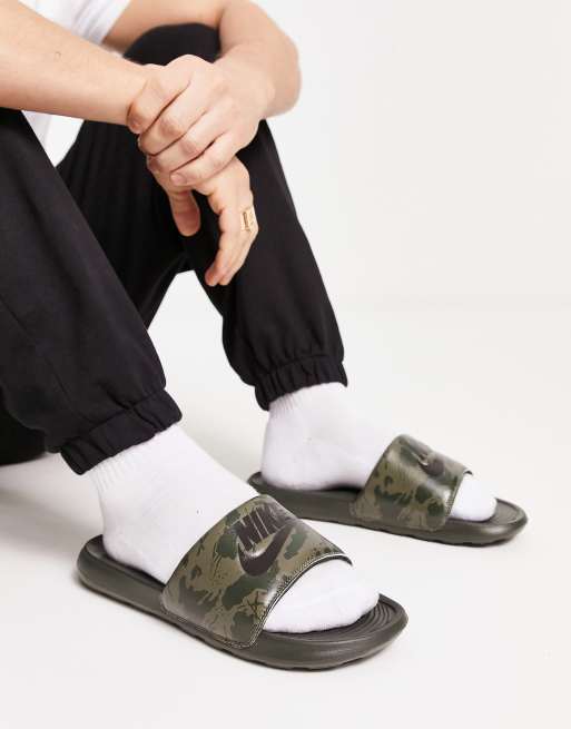 Nike Victori One camo slides in olive ASOS