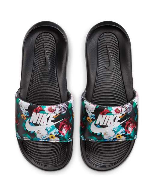 Nike Victori One floral print slides in black multi