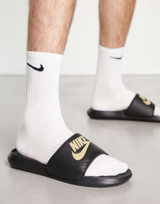 Black nike slides with best sale rose gold