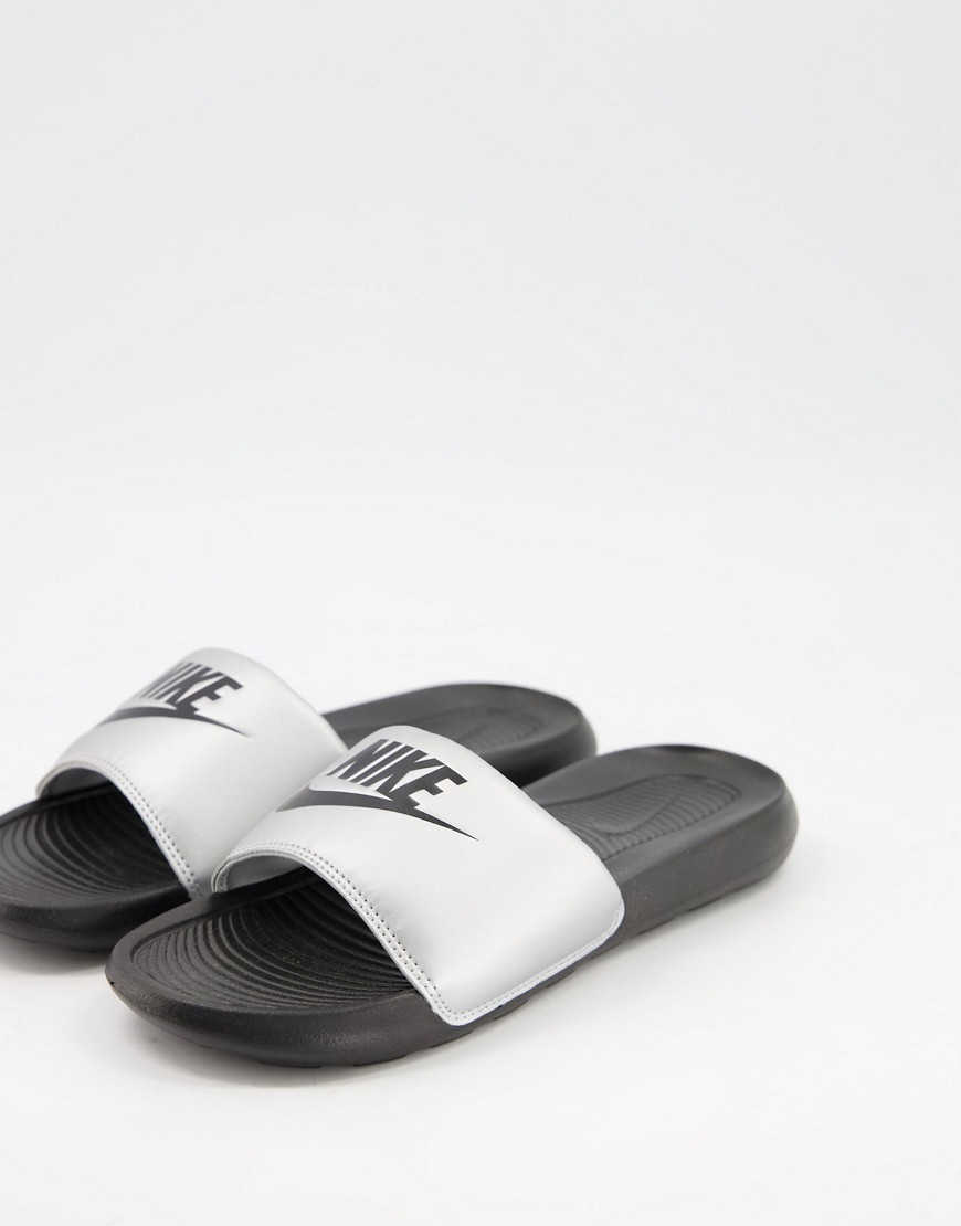 Victori One Slides In Silver And Black