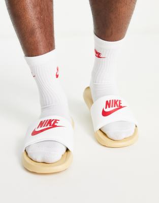 Nike Victori One sliders in sesame and red  - ASOS Price Checker