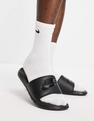 Nike Victori One Sliders In Triple Black In Black