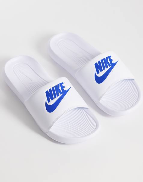 Nike Victori One sliders in white and blue - view 1
