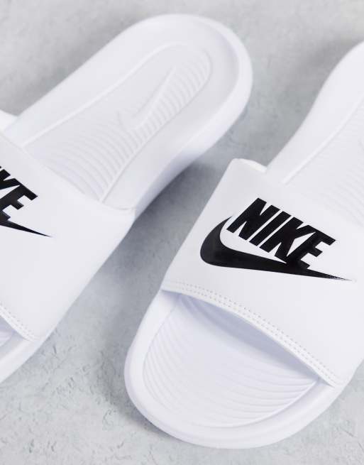 Nike Victori One sliders in white black